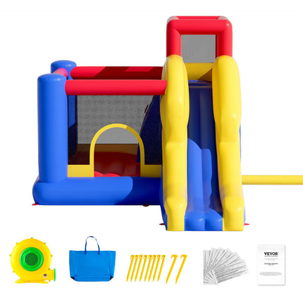 VEVOR Inflatable Bounce House, Outdoor High Quality Playhouse Trampoline, Jumping Bouncer with Blower, Slide, and Storage Bag, Family Backyard Bouncy Castle, for Kid Ages 3_8 Years, 3.4x2.6x2.3m