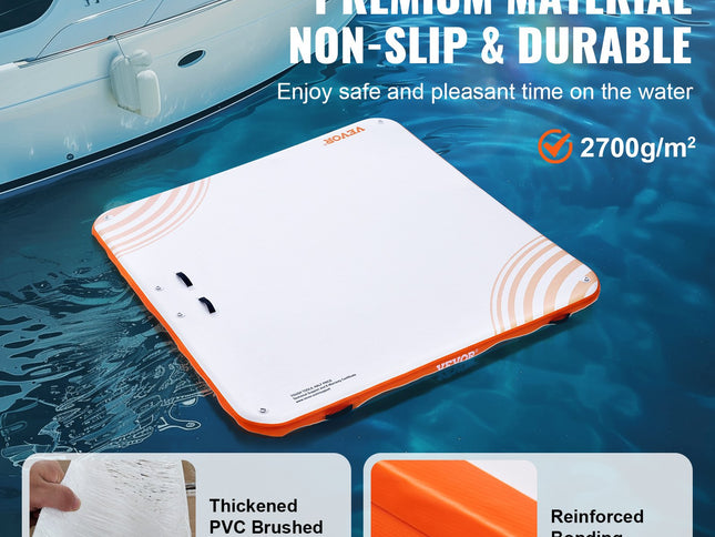 VEVOR Inflatable Floating Dock, 10 x 10FT Inflatable Dock Platform, Non-Slip Water Floating Dock Mat with Portable Carrying Bag & Detachable Ladder, Floating Platform Island Raft for Pool Beach Ocean