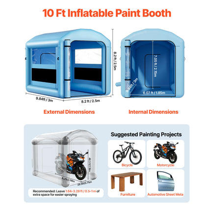 Inflatable Paint Booth, 3 x 2.5 x 2.5 m, Inflatable Spray Booth with 550W Powerful Blower and Air Filter System, Round Roof with Light Hook, for Painting Bicycle, Motorcycle, and Furniture