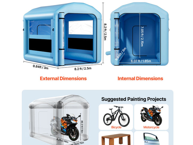 Inflatable Paint Spray Booth with Air Filter System – 3 x 2.5 x 2.5 m, 550W Blower