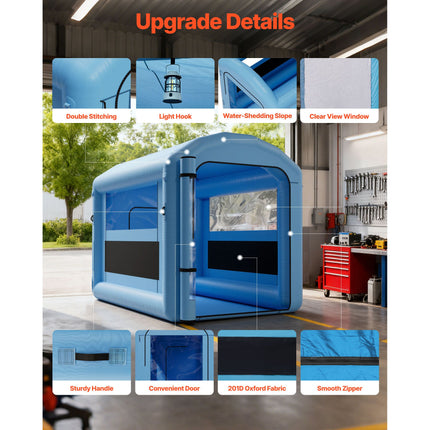 Inflatable Paint Booth, 3 x 2.5 x 2.5 m, Inflatable Spray Booth with 550W Powerful Blower and Air Filter System, Round Roof with Light Hook, for Painting Bicycle, Motorcycle, and Furniture