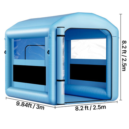 Inflatable Paint Booth, 3 x 2.5 x 2.5 m, Inflatable Spray Booth with 550W Powerful Blower and Air Filter System, Round Roof with Light Hook, for Painting Bicycle, Motorcycle, and Furniture
