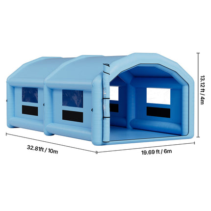 Inflatable Paint Booth, 10 x 6 x 4 m, Inflatable Spray Booth with 950W and 1100W Blowers and Air Filter System, Round Roof, for Painting Car, Truck, Furniture, and Automotive Sheet Metal
