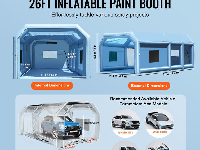 Inflatable Paint Booth 26.2x14.8x9.8ft Inflatable Spray Booth 950W+750W