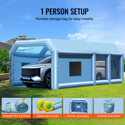 Inflatable Paint Booth, 32.8 x 21 x 14.8 ft Inflatable Spray Booth, with 1100W+750W Powerful Blowers and Air Filter System, Portable Car Paint Booth for Large Truck, Large Van, Large Machinery