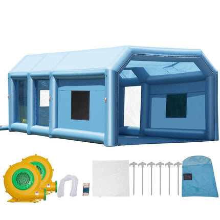 Inflatable Paint Booth, 32.8 x 21 x 14.8 ft Inflatable Spray Booth, with 1100W+750W Powerful Blowers and Air Filter System, Portable Car Paint Booth for Large Truck, Large Van, Large Machinery
