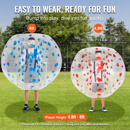 Inflatable Bumper Balls 2-Pack, 5FT/1.5M Body Sumo Zorb Balls for Teen & Adult, 0.8mm Thick PVC Human Hamster Bubble Balls for Outdoor Team Gaming Play, Bumper Bopper Toys for Garden, Yard, Park