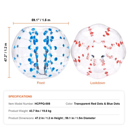 Inflatable Bumper Balls 2-Pack, 5FT/1.5M Body Sumo Zorb Balls for Teen & Adult, 0.8mm Thick PVC Human Hamster Bubble Balls for Outdoor Team Gaming Play, Bumper Bopper Toys for Garden, Yard, Park