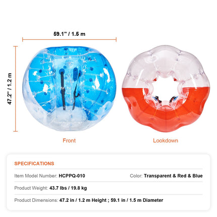 Inflatable Bumper Balls 2-Pack, 5FT/1.5M Body Sumo Zorb Balls for Teen & Adult, 0.8mm Thick PVC Human Hamster Bubble Balls for Outdoor Team Gaming Play, Bumper Bopper Toys for Garden, Yard, Park