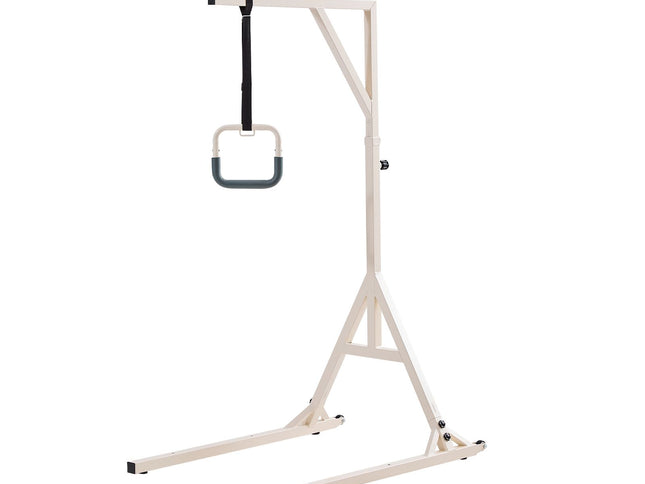 Trapeze Bar for Bed Mobility, Height-Adjustable Bed Trapeze with 2 Casters, 350LBS Weight Capacity Heavy Duty Pull Up Assist Bar with Floor Stand for Elderly, Disabled, Bedridden Patients