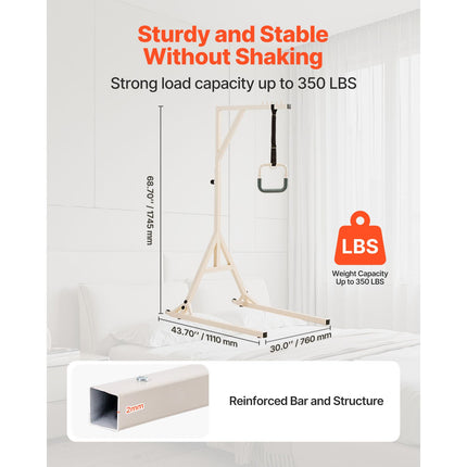 Trapeze Bar for Bed Mobility, Height-Adjustable Bed Trapeze with 2 Casters, 350LBS Weight Capacity Heavy Duty Pull Up Assist Bar with Floor Stand for Elderly, Disabled, Bedridden Patients