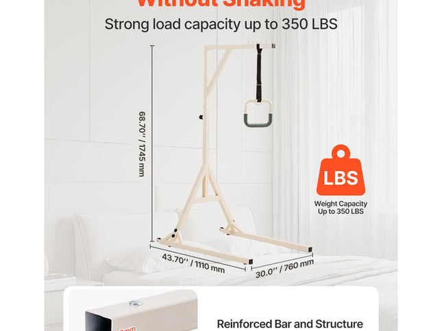 Trapeze Bar for Bed Mobility, Height-Adjustable Bed Trapeze with 2 Casters, 350LBS Weight Capacity Heavy Duty Pull Up Assist Bar with Floor Stand for Elderly, Disabled, Bedridden Patients