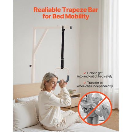 Trapeze Bar for Bed Mobility, Height-Adjustable Bed Trapeze with 2 Casters, 350LBS Weight Capacity Heavy Duty Pull Up Assist Bar with Floor Stand for Elderly, Disabled, Bedridden Patients