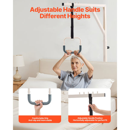 Trapeze Bar for Bed Mobility, Height-Adjustable Bed Trapeze with 2 Casters, 350LBS Weight Capacity Heavy Duty Pull Up Assist Bar with Floor Stand for Elderly, Disabled, Bedridden Patients