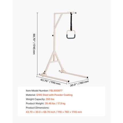 Trapeze Bar for Bed Mobility, Height-Adjustable Bed Trapeze with 2 Casters, 350LBS Weight Capacity Heavy Duty Pull Up Assist Bar with Floor Stand for Elderly, Disabled, Bedridden Patients
