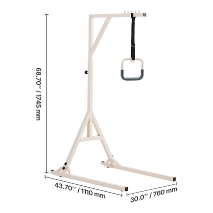 Trapeze Bar for Bed Mobility, Height-Adjustable Bed Trapeze with 2 Casters, 350LBS Weight Capacity Heavy Duty Pull Up Assist Bar with Floor Stand for Elderly, Disabled, Bedridden Patients