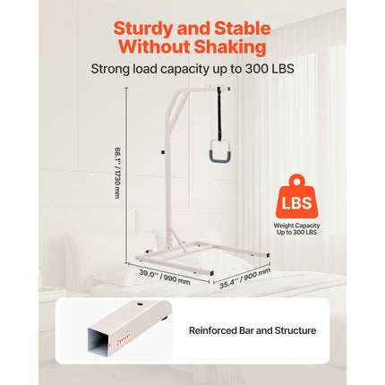 Trapeze Bar for Bed Mobility, Height-Adjustable Free Standing Trapeze Bar with 2 Wheels, 300LBS Capacity Bed Pull Up Assist for Elderly Disabled, Ideal for Hospital, Nursing Home & Home Care