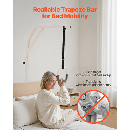 Trapeze Bar for Bed Mobility, Height-Adjustable Free Standing Trapeze Bar with 2 Wheels, 300LBS Capacity Bed Pull Up Assist for Elderly Disabled, Ideal for Hospital, Nursing Home & Home Care