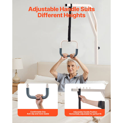 Trapeze Bar for Bed Mobility, Height-Adjustable Free Standing Trapeze Bar with 2 Wheels, 300LBS Capacity Bed Pull Up Assist for Elderly Disabled, Ideal for Hospital, Nursing Home & Home Care