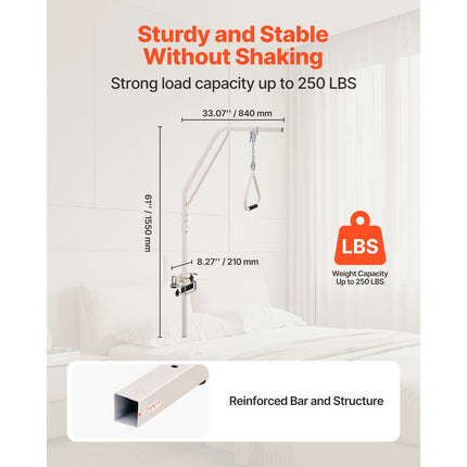 Trapeze Bar for Bed Mobility, Medical Bed Trapeze with Clamps & Metal Chain, 250LBS Weight Capacity Pull Up Assist Bar for Elderly & Disabled, Ideal for Home Care, Hospitals, Nursing Homes