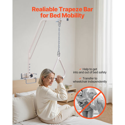 Trapeze Bar for Bed Mobility, Medical Bed Trapeze with Clamps & Metal Chain, 250LBS Weight Capacity Pull Up Assist Bar for Elderly & Disabled, Ideal for Home Care, Hospitals, Nursing Homes