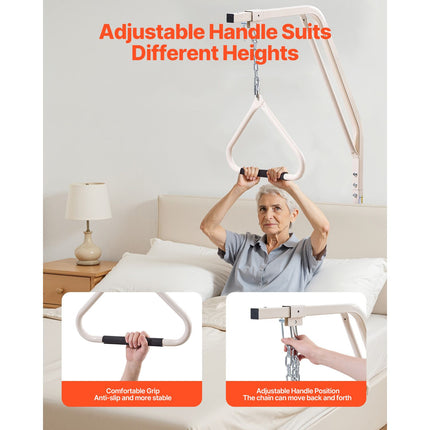 Trapeze Bar for Bed Mobility, Medical Bed Trapeze with Clamps & Metal Chain, 250LBS Weight Capacity Pull Up Assist Bar for Elderly & Disabled, Ideal for Home Care, Hospitals, Nursing Homes