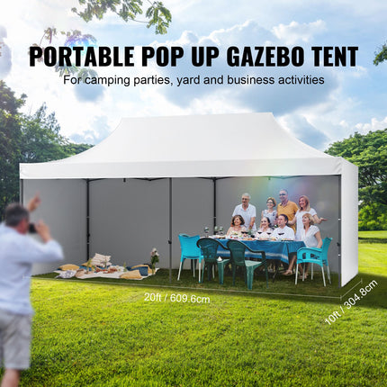 Pop Up Canopy Tent Outdoor Gazebo Tent 10x20FT with Sidewalls & Bag White