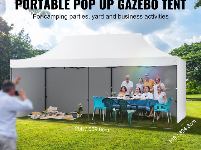 Pop Up Canopy Tent Outdoor Gazebo Tent 10x20FT with Sidewalls & Bag White