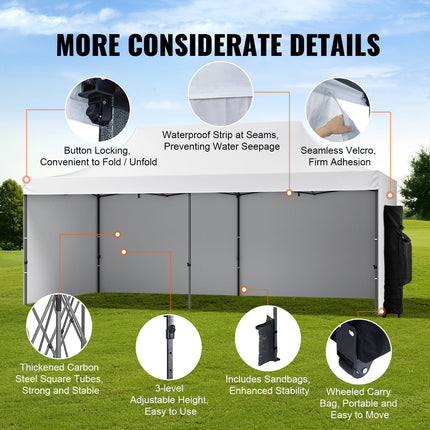 Pop Up Canopy Tent Outdoor Gazebo Tent 10x20FT with Sidewalls & Bag White