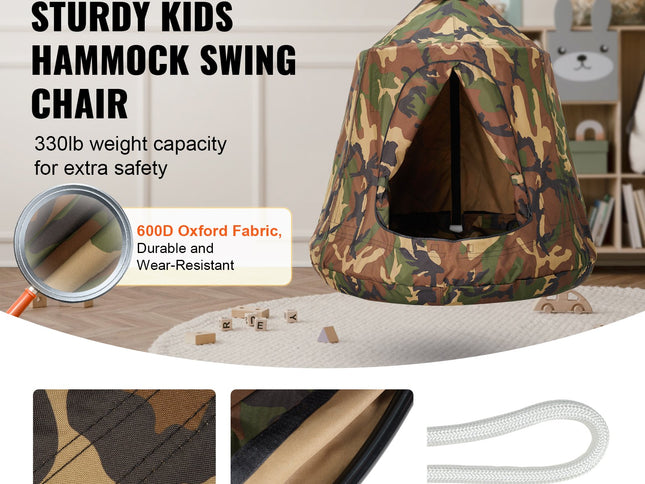 VEVOR Hanging Tree Tent, 330 LBS Capacity Hanging Tent Swing for Indoor and Outdoor Hammock Sensory Swing Chair w/LED Lights String, Inflatable Base, Ceiling Swing Pod Play Tent for Kids & Adults