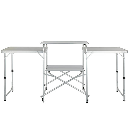 Camping Kitchen Table, Folding Outdoor Cooking Table with Storage Carrying Bag, Aluminum Cook Station 3 Cupboard & Detachable Windscreen, Quick Set-up for Picnics, BBQ, RV Traveling, Black