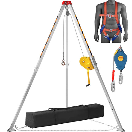 Confined Space Tripod Kit, 2600 lbs Winch, Confined Space Tripod 8' Legs and 98' Cable, Confined Space Rescue Tripod 32.8' Fall Protection, Harness, Storage Bag for Traditional Confined Spaces