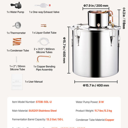 Moonshine Still 13 Gal Water Alcohol Distiller Brewing Kit Stainless Steel