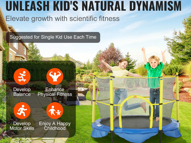 VEVOR 5FT Trampoline for Kids, 60" Indoor Outdoor Trampoline with Safety Enclosure Net, Basketball Hoop and Ocean Balls, Mini Toddler Recreational Trampoline Birthday Gifts for 3+ Years Kids