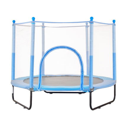 60" Kids Trampoline, 5FT Indoor Outdoor Trampoline, Mini Toddler Recreational Trampolinewith Safety Enclosure Net and Basketball Hoop, Birthday Gifts Christmas Toys for 3+ Years Children, Blue