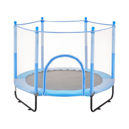 60" Kids Trampoline, 5FT Indoor Outdoor Trampoline, Mini Toddler Recreational Trampolinewith Safety Enclosure Net and Basketball Hoop, Birthday Gifts Christmas Toys for 3+ Years Children, Blue