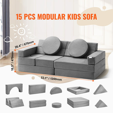 Play Couch, 15pcs Modular Kids Nugget Couch, Toddler Foam Sofa Couch with High-density 25D Sponge for Playing, Creativing, Sleeping, Imaginative Kids Furniture for Bedroom and Playroom
