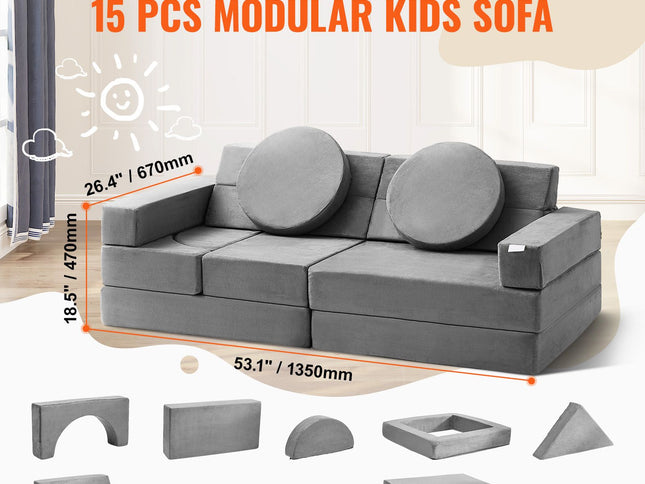 Modular Kids Play Couch ‚Äì 15 Pieces, High-Density 25D Foam