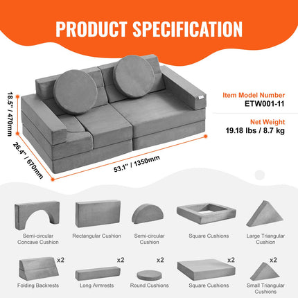 Play Couch, 15pcs Modular Kids Nugget Couch, Toddler Foam Sofa Couch with High-density 25D Sponge for Playing, Creativing, Sleeping, Imaginative Kids Furniture for Bedroom and Playroom