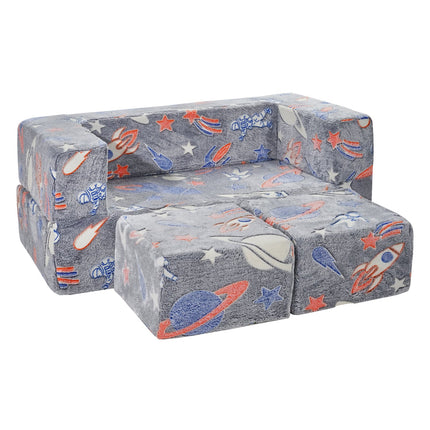 VEVOR Modular Kids Play Couch 4Pcs DIY Glow in the Dark Toddler Chair Grey