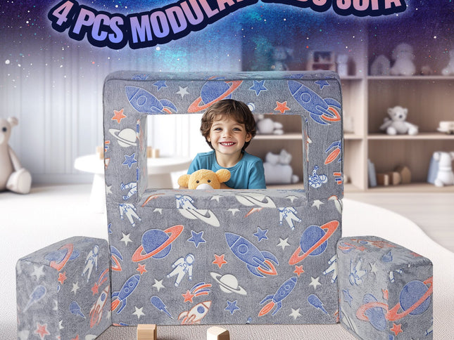 VEVOR Modular Kids Play Couch 4Pcs DIY Glow in the Dark Toddler Chair Grey