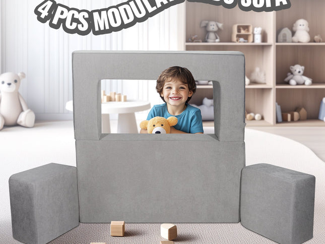 VEVOR Modular Kids Play Couch 4Pcs DIY Creative Child Sectional Sofa Dark Grey