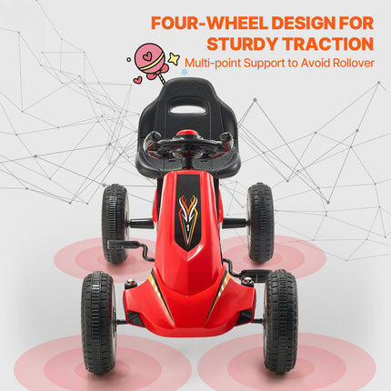 Go Kart 4 Wheel Pedal Ride On Toy for Kids Ages 3-8 Adjustable Seat Red