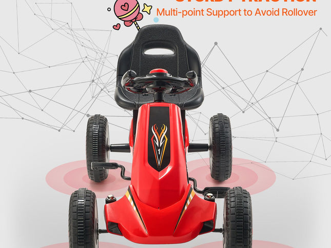 Go Kart 4 Wheel Pedal Ride On Toy for Kids Ages 3-8 Adjustable Seat Red