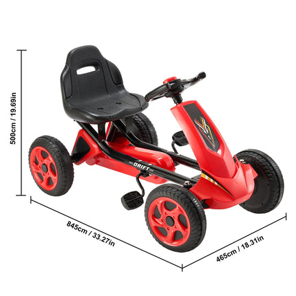 Go Kart 4 Wheel Pedal Ride On Toy for Kids Ages 3-8 Adjustable Seat Red