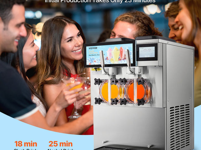 VEVOR Commercial Slushy Machine, 2 x 12L / 3.17 Gal Double Tanks, Cool and Freeze Modes, Stainless Steel Margarita Smoothie Frozen Drink Maker, Slushie Machine for Party Cafes Restaurants Bars Home