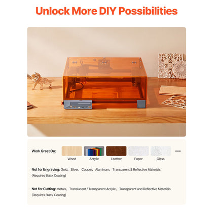 Laser Engraver, 10W, Laser Engraving and Cutting Machine with Enclosure, Laser Cutter Engraver Machine, 300 x 300 mm Working Area, 7000 mm/min, for Wood, Leather, Glass, Certain Metal, Class 1