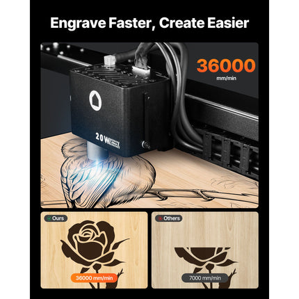 Laser Engraver, 20W, Laser Engraving and Cutting Machine with Enclosure Camera, Laser Cutter, 36000 mm/min, 500 x 320 mm Working Area, for Wood, Leather, Glass, Paper, Certain Metal, Class 1