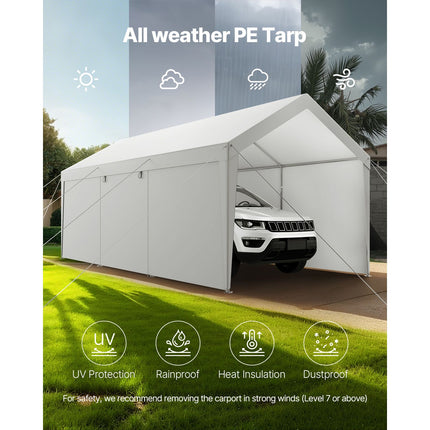 Carport Car Canopy 10x20FT Heavy Duty Car Shelter with Sidewalls White