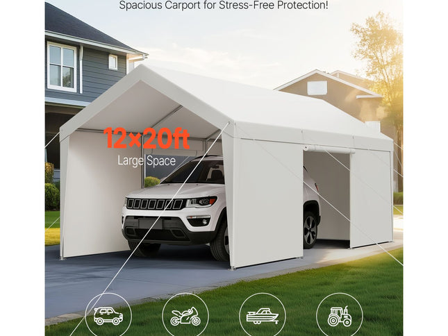 Carport Car Canopy 12x20FT Heavy Duty Car Shelter with Sidewalls Grey